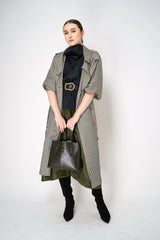 Dorothee Schumacher Double-Breasted Houndstooth Check Trench Coat Dress in Leguan Green Vancouver. Shop Online or in Store.