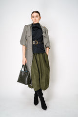 Dorothee Schumacher Double-Breasted Houndstooth Check Trench Coat Dress in Leguan Green Vancouver. Shop Online or in Store.