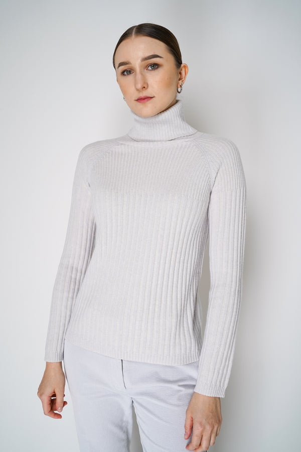 Tonet Cashmere Blend Ribbed Turtleneck Sweater in Pale Grey Vancouver. Shop Online or in Store.