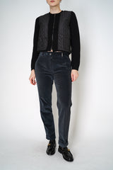 Tonet Corduroy Pants with Lurex Details at the Waist in Petrol Vancouver. Shop Online or in Store.