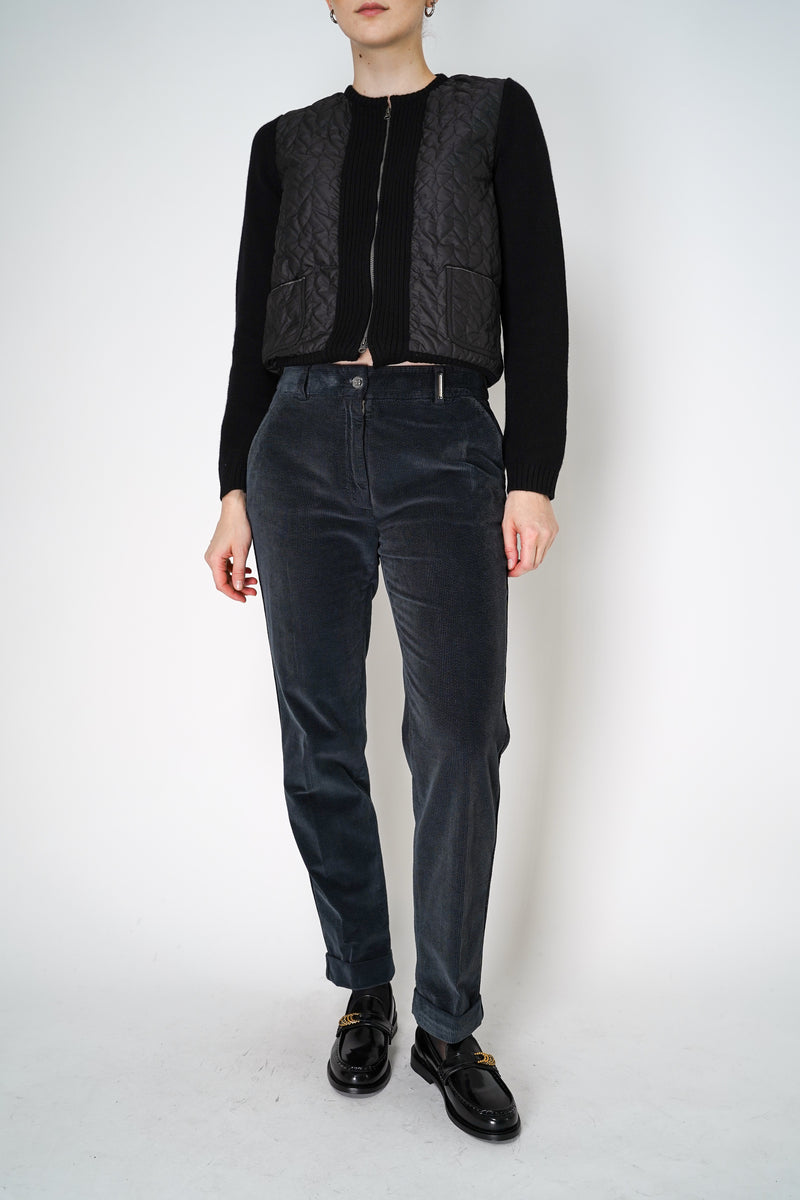 Tonet Corduroy Pants with Lurex Details at the Waist in Petrol Vancouver. Shop Online or in Store.