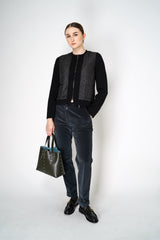 Tonet Corduroy Pants with Lurex Details at the Waist in Petrol Vancouver. Shop Online or in Store.