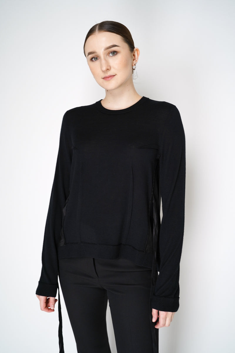 Dorothee Schumacher Merino Sweater with Silk Twill Patchworking in Black Vancouver. Shop Online or in Store.
