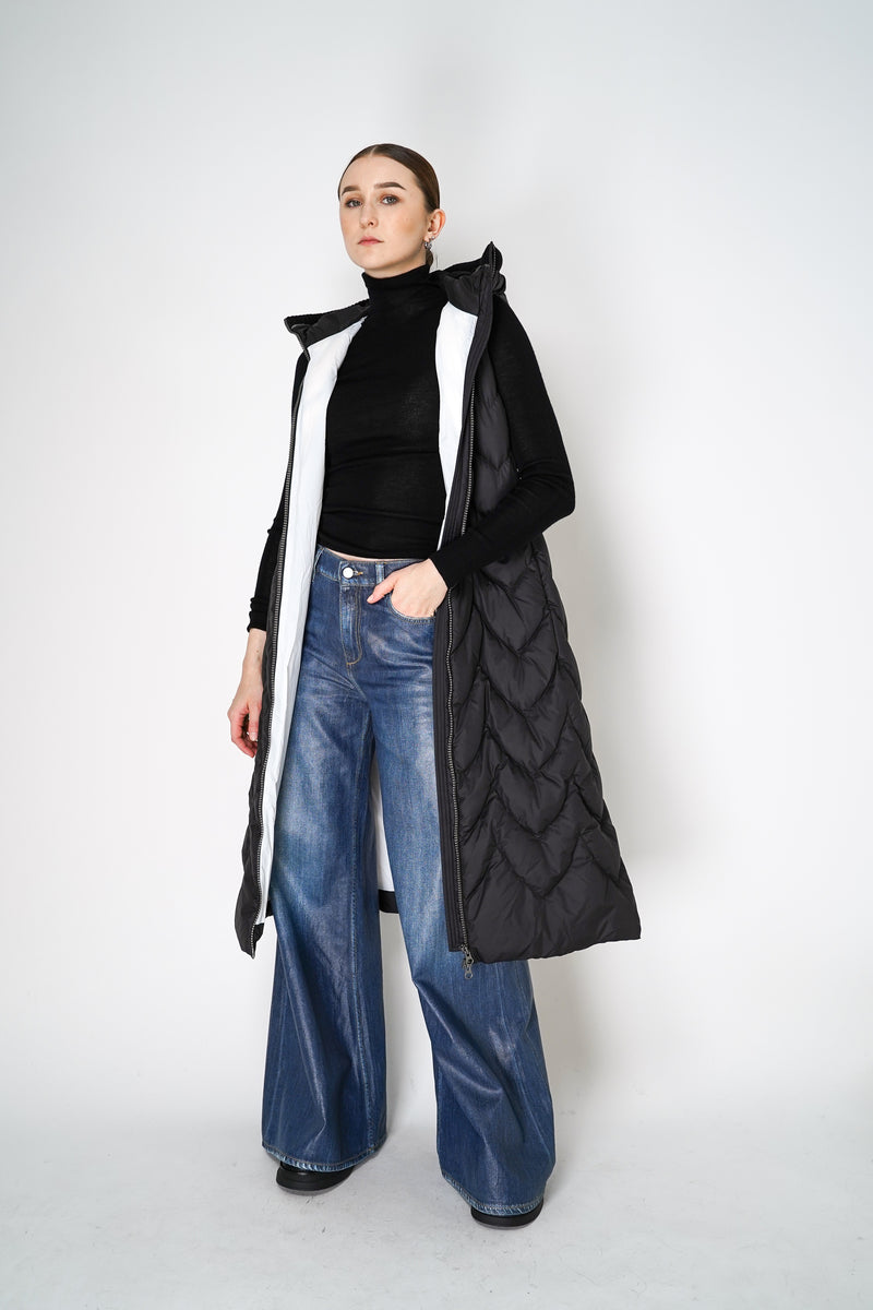 Tonet Padded Maxi Vest with Knitted Details in Black Vancouver. Shop Online or in Store.