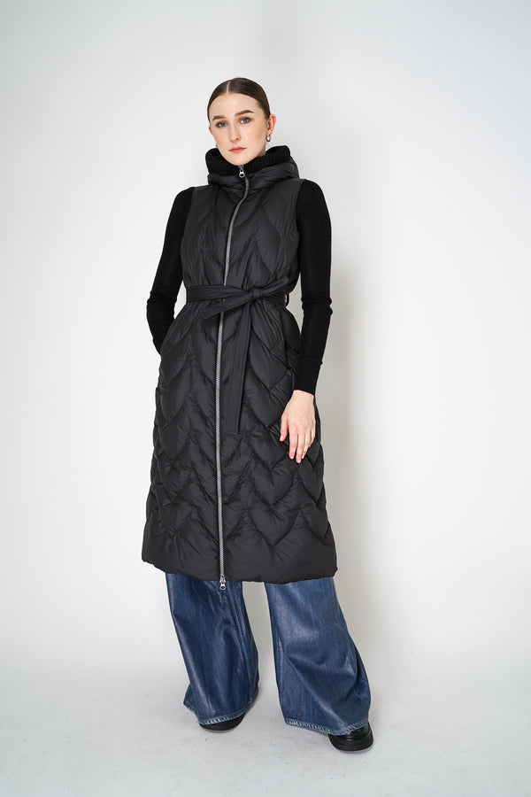 Tonet Padded Maxi Vest with Knitted Details in Black Vancouver. Shop Online or in Store.