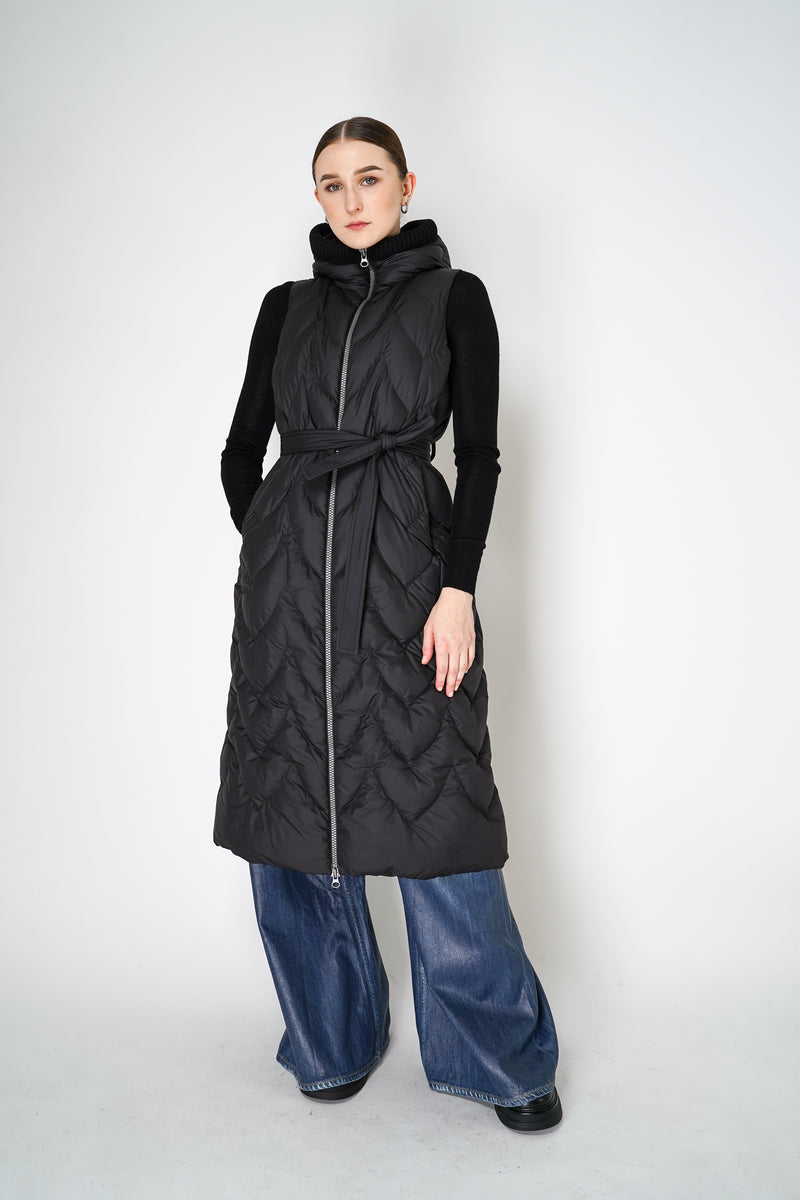 Tonet Padded Maxi Vest with Knitted Details in Black Vancouver. Shop Online or in Store.