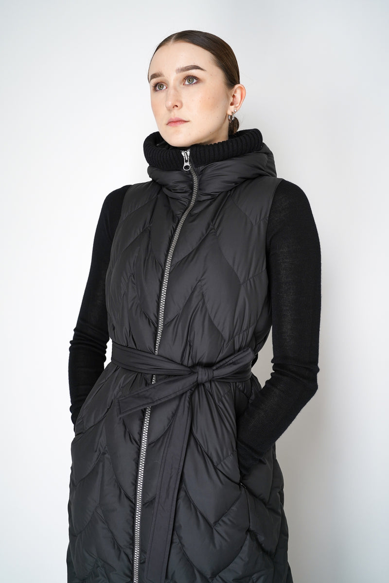 Tonet Padded Maxi Vest with Knitted Details in Black Vancouver. Shop Online or in Store.