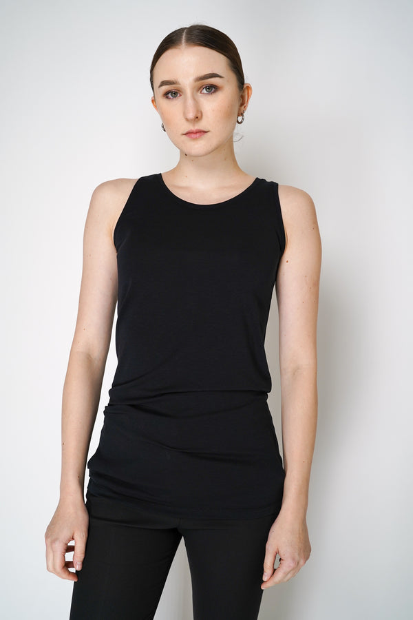 Peter O. Mahler Casual Round Neck Lyocell-Cotton Jersey Tank Top in Black Vancouver. Shop Online or in Store.