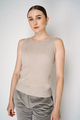 Tonet Cashmere Blend Knitted Rib Tank Top in Beige Vancouver. Shop Online or in Store.