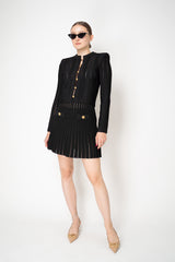Balmain Knit Viscose Ribbed Pleats Mini Skirt in Black