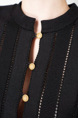Balmain Stretch Knit Viscose Open Work Cardigan in Black