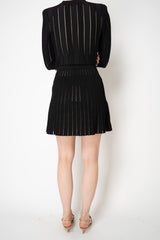 Balmain Knit Viscose Ribbed Pleats Mini Skirt in Black