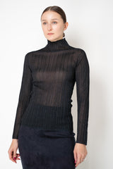 Fabiana Filippi Liquid Drape Ribbed Knit Turtleneck Pullover in Navy