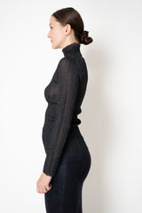 Fabiana Filippi Liquid Drape Ribbed Knit Turtleneck Pullover in Navy