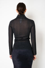 Fabiana Filippi Liquid Drape Ribbed Knit Turtleneck Pullover in Navy