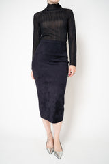 D. Exterior Velour Knit Pencil Skirt in Midnight Navy