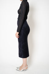 D. Exterior Velour Knit Pencil Skirt in Midnight Navy