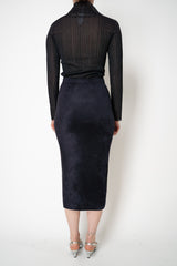 D. Exterior Velour Knit Pencil Skirt in Midnight Navy