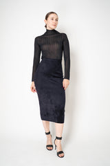 Fabiana Filippi Liquid Drape Ribbed Knit Turtleneck Pullover in Navy