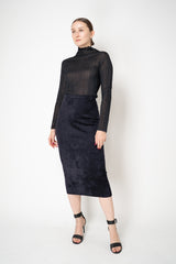 D. Exterior Velour Knit Pencil Skirt in Midnight Navy