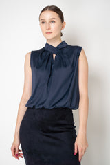 D. Exterior Sleeveless Sateen Blouson Top in Navy