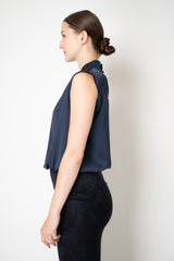 D. Exterior Sleeveless Sateen Blouson Top in Navy