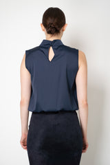 D. Exterior Sleeveless Sateen Blouson Top in Navy