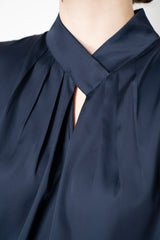 D. Exterior Sleeveless Sateen Blouson Top in Navy
