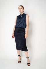 D. Exterior Sleeveless Sateen Blouson Top in Navy