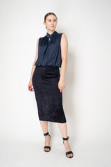 D. Exterior Sleeveless Sateen Blouson Top in Navy