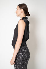 D. Exterior Sleeveless Sateen Blouson Top in Black