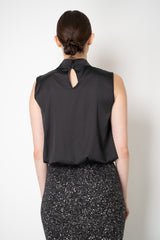 D. Exterior Sleeveless Sateen Blouson Top in Black