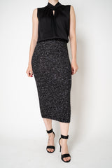 D. Exterior Stretch Knit Wool Alpaca Sequined Skirt in Black