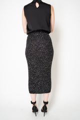 D. Exterior Stretch Knit Wool Alpaca Sequined Skirt in Black