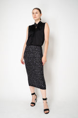 D. Exterior Sleeveless Sateen Blouson Top in Black