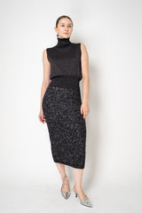 D. Exterior Stretch Knit Wool Alpaca Sequined Skirt in Black