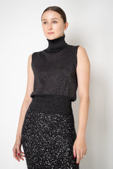 D. Exterior Wool Viscose Knit Sleeveless Turtleneck Top in Antracite Lurex