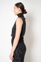 D. Exterior Wool Viscose Knit Sleeveless Turtleneck Top in Antracite Lurex