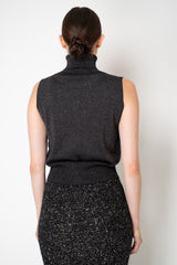 D. Exterior Wool Viscose Knit Sleeveless Turtleneck Top in Antracite Lurex