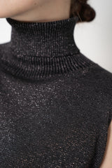 D. Exterior Wool Viscose Knit Sleeveless Turtleneck Top in Antracite Lurex