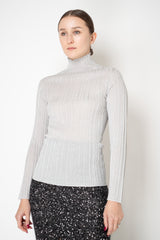 Fabiana Filippi Liquid Drape Ribbed Knit Turtleneck Pullover in Silver