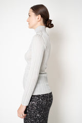 Fabiana Filippi Liquid Drape Ribbed Knit Turtleneck Pullover in Silver