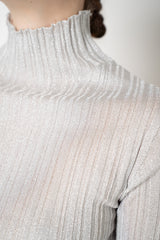 Fabiana Filippi Liquid Drape Ribbed Knit Turtleneck Pullover in Silver
