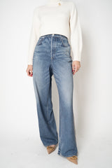 Rag & Bone Miramar Terry Wide-Leg Track Pants in Medium Blue Denim Print