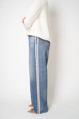 Rag & Bone Miramar Terry Wide-Leg Track Pants in Medium Blue Denim Print