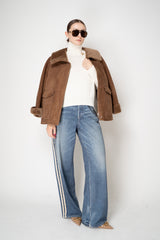 Rag & Bone Miramar Terry Wide-Leg Track Pants in Medium Blue Denim Print