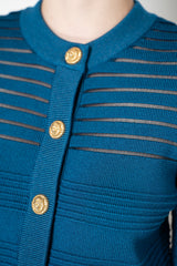 Balmain Knit Viscose Stripe Cardigan in Blue