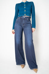 Balmain Knit Viscose Stripe Cardigan in Blue