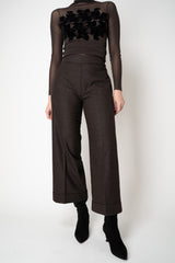 D. Exterior Wide Leg Cropped Flannel Pants in Dark Espresso