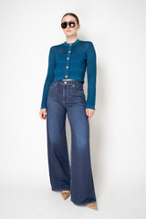 Balmain Knit Viscose Stripe Cardigan in Blue